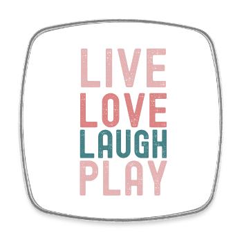 t-shirt affirmation "Vivre, Aimer, Rire, Jouer - " - Magnet carré - blanc - Devant