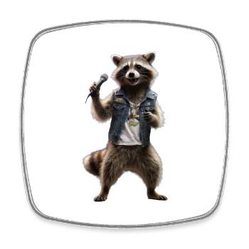 Waschbär-Singmikrofon - Viereckiger Kühlschrankmagnet - Weiß - Vorne