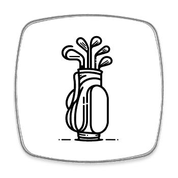 Clubs de golf minimalistes Silhouette Art - noir - Magnet carré - blanc - Devant