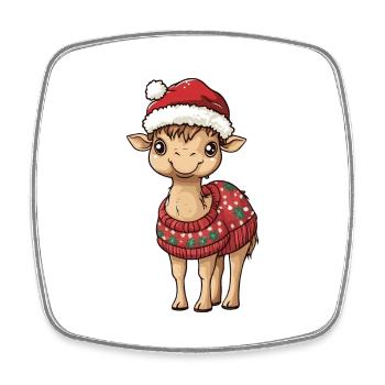 Bande dessinée de Noël à dos de chameau - Magnet carré - blanc - Devant