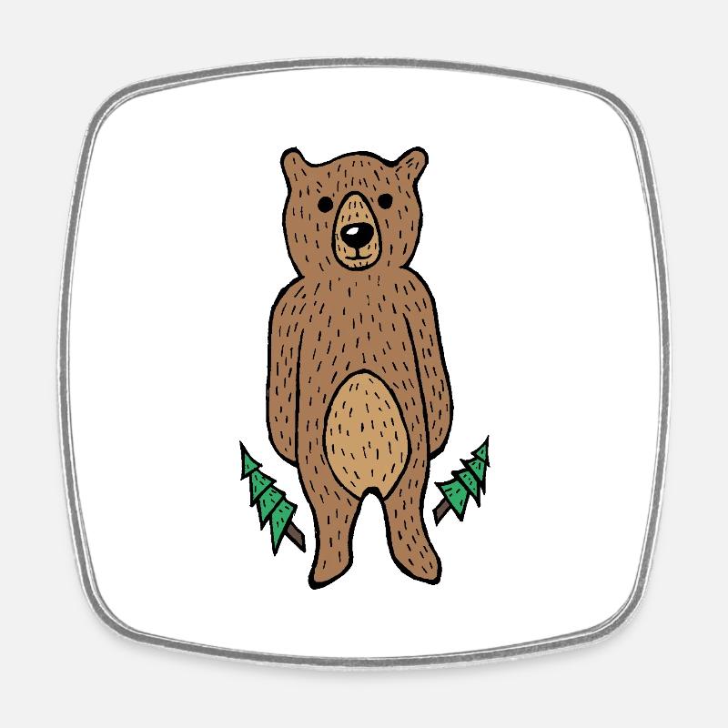 Ours drôle et mignon dans la forêt - Magnet carré - blanc