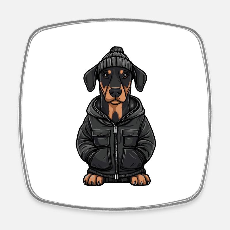 Doberman Dog Cartoon - Square fridge magnet - white