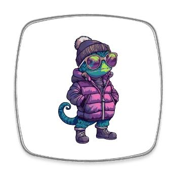 Chameleon Cool Comic - Viereckiger Kühlschrankmagnet - Weiß - Vorne