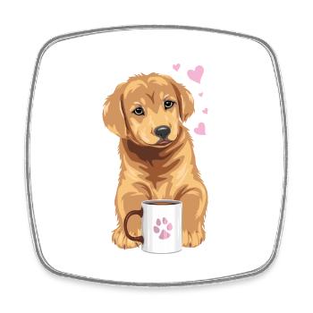 Golden Retriever Welpe Hund mit Kaffeebecher - Viereckiger Kühlschrankmagnet - Weiß - Vorne
