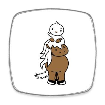 Canard Promenades Head Sitting Horse Cavalier 2 Amis - Magnet carré - blanc - Devant