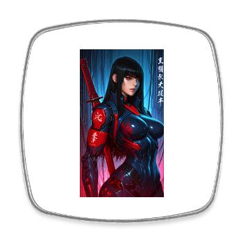 3D Sci-Fi Cyberpunk-Samurai-Kriegerin mit Katana - Viereckiger Kühlschrankmagnet - Weiß - Vorne