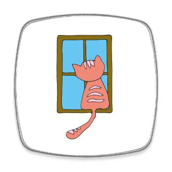 Cat at the window pink - Square fridge magnet - white - Front