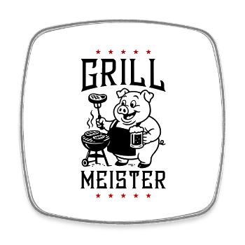 Grillmeister Grillen Schwein - Viereckiger Kühlschrankmagnet - Weiß - Vorne