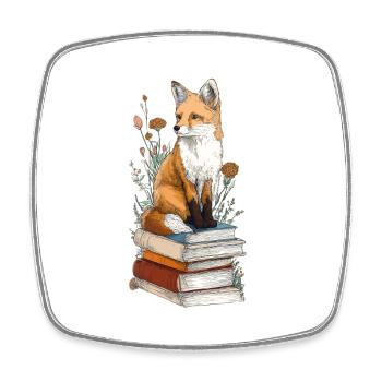 Fuchs auf Bücherstapel - Viereckiger Kühlschrankmagnet - Weiß - Vorne