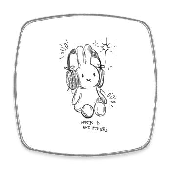 Music is everything – sketch bunny with headphones - Square fridge magnet - white - Front
