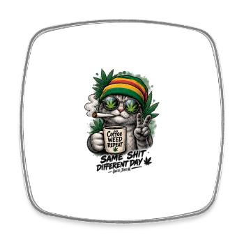 Rasta Cat Coffee Weed Repeat - Square fridge magnet - white - Front