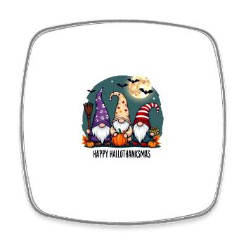 Célébration heureuse des gnomes Hallothanksmas avec des chauves-souris - Magnet carré - blanc - Devant