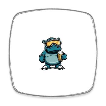Hippopotamus Ski Beer - Square fridge magnet - white - Front