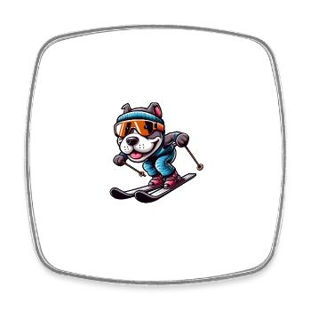 Pitbull Dog Skier Winter Sports Fun - Square fridge magnet - white - Front