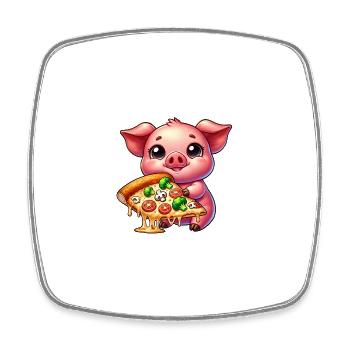 Cochon joyeux aime la pizza restauration rapide - Magnet carré - blanc - Devant