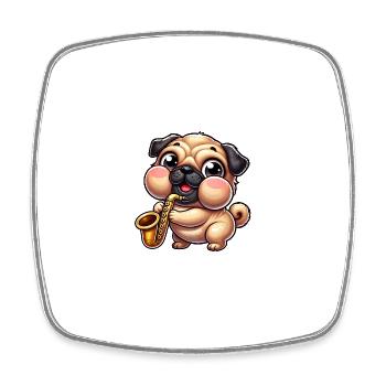 Cute Pug Saxophone Musician Cartoon Jazz - Square fridge magnet - white - Front