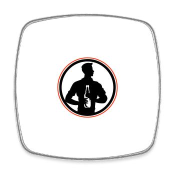 Silhouette de bouteille de bière buvant - Magnet carré - blanc - Devant