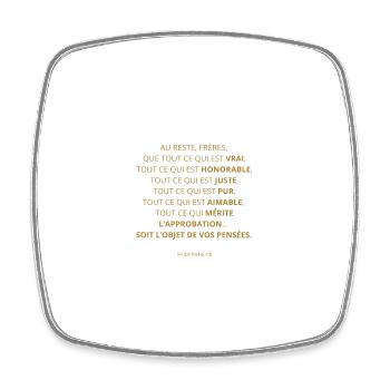 PHILIPPIENS 4:8 - VERSET DE LA BIBLE - Couleur or - Magnet carré - blanc - Devant