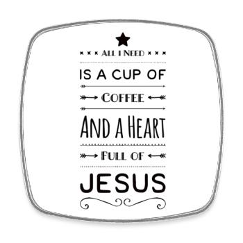 Tasse de café et cœur plein de Jésus - Magnet carré - blanc - Devant