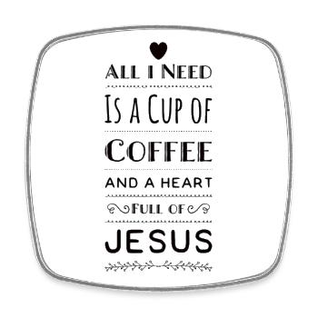 Tasse de café et cœur plein de Jésus - Magnet carré - blanc - Devant