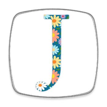 Customizable Monogram J Floral Pattern - Square fridge magnet - white - Front