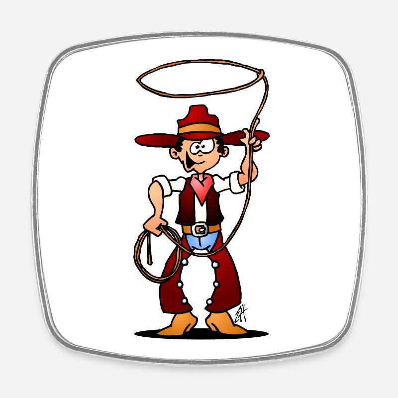 Lucky Cowboy with Lasso Illustration - Square fridge magnet - white
