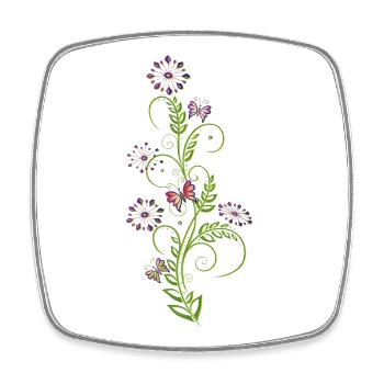 Tendril with flowers, leaves and butterflies - Square fridge magnet - white - Front