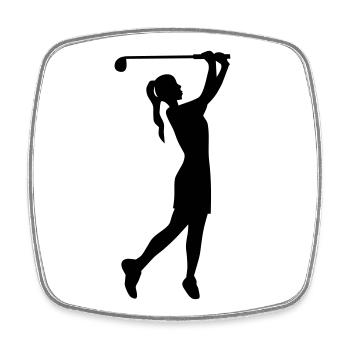 Golferin Silhouette, Golf Abschlag Damen Golf  - Viereckiger Kühlschrankmagnet - Weiß - Vorne