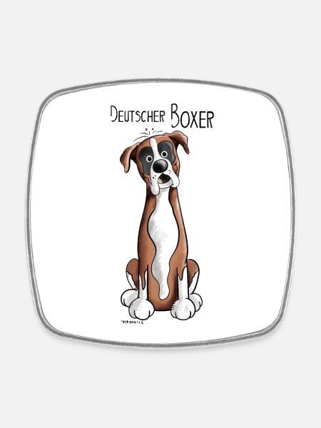 Happy Deutscher Boxer - Viereckiger Kühlschrankmagnet - Weiß