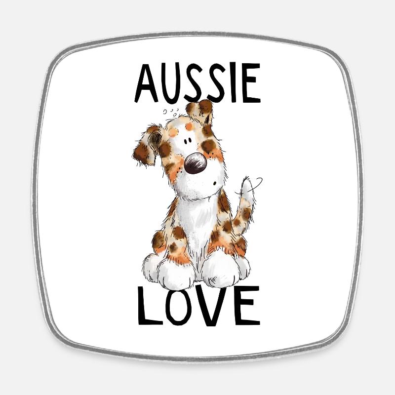 I Love Aussie - Australian Shepherd - Geschenk - Viereckiger Kühlschrankmagnet - Weiß