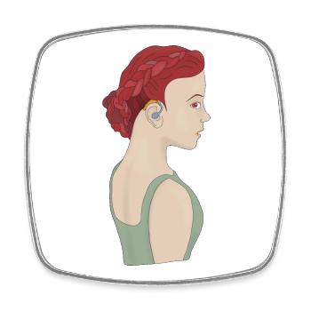 Girl using a hearing aid - Square fridge magnet - white - Front