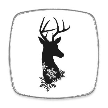 Winterhirsch Silhouette mit Schneeflocken - Viereckiger Kühlschrankmagnet - Weiß - Vorne