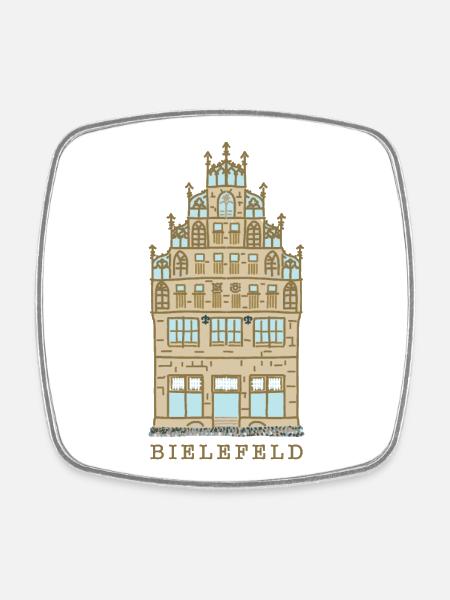 Bielefeld, Wahrzeichen Crüwellhaus, Markt - Viereckiger Kühlschrankmagnet - Weiß