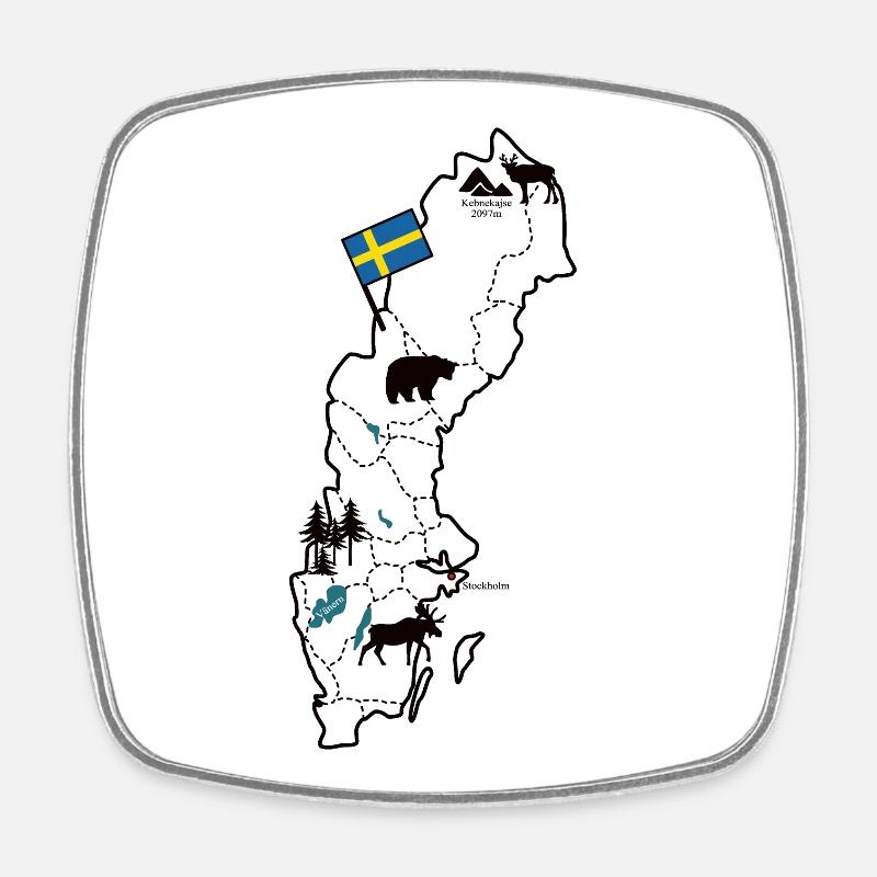 Suède Carte pour les vacances en Scandinavie - Magnet carré - blanc