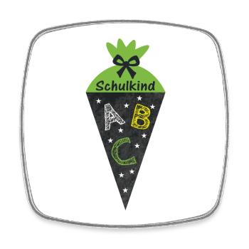 School Child 2026 - School Cone in Blackboard Look - green - Square fridge magnet - white - Front