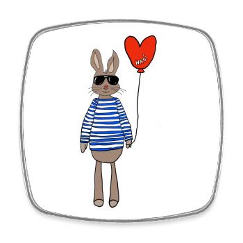 Hase im Streifenpulli mit Herzballon - Viereckiger Kühlschrankmagnet - Weiß - Vorne