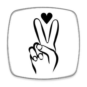 Main avec signe de paix et coeur N/B - Magnet carré - blanc - Devant