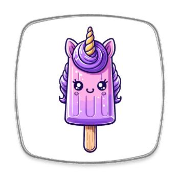 Ein Eis am Stil in Form eines lila Einhorns - Viereckiger Kühlschrankmagnet - Weiß - Vorne