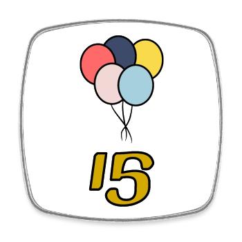 ANNIVERSAIRE. 15. 15 ANS. 15e ANNIVERSAIRE - Magnet carré - blanc - Devant