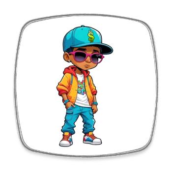 Lebendiges Streetwear-Cartoon-Design für Jungen - Viereckiger Kühlschrankmagnet - Weiß - Vorne
