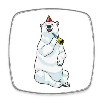 Eisbär Geburtstag Tröte - Viereckiger Kühlschrankmagnet - Weiß - Vorne