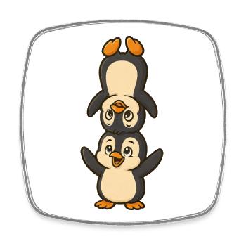 Funny Penguin Headstand Cartoon Partner Duo - Square fridge magnet - white - Front