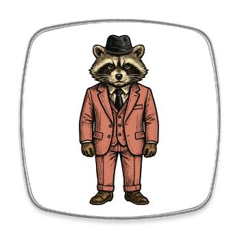 Raton laveur élégant en costume et chapeau - Magnet carré - blanc - Devant