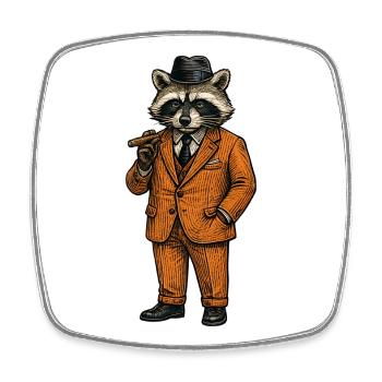 Raccoon Gentleman mit Zigarre - Viereckiger Kühlschrankmagnet - Weiß - Vorne