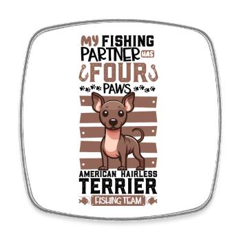 Fishing and American Hairless Terriers - Square fridge magnet - white - Front