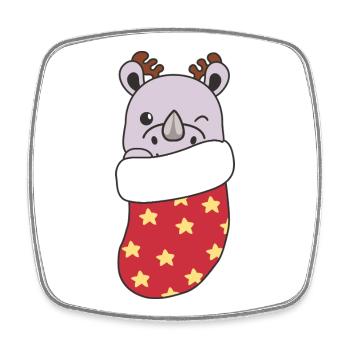 Rhinocéros mignons dans un bas de Noël pour Noël - Magnet carré - blanc - Devant