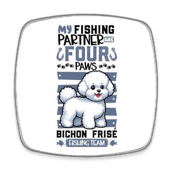 Pêche et Bichon Frisé - Magnet carré - blanc - Devant