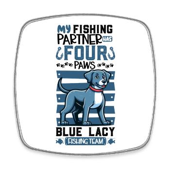 Pêche et dentelle bleue - Magnet carré - blanc - Devant
