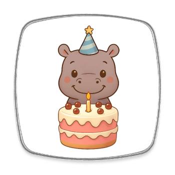 Little Hippo with Birthday Cake - Square fridge magnet - white - Front