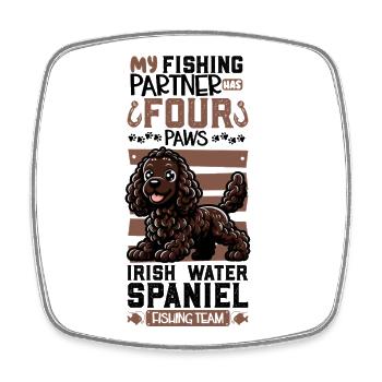 Fishing and Irish Water Spaniel - Square fridge magnet - white - Front